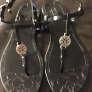 Black Coach  jelly sandals with silver trim